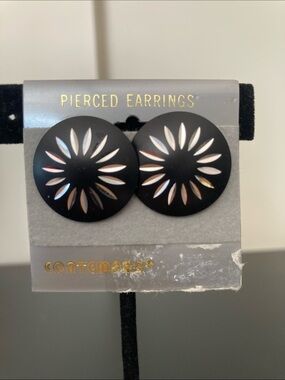 Matte Black Round Sunburst Cutout Earrings